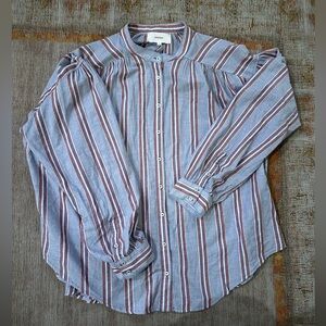 Xirena Women's Stripes Blue and Red Blouse Button Down Shirt